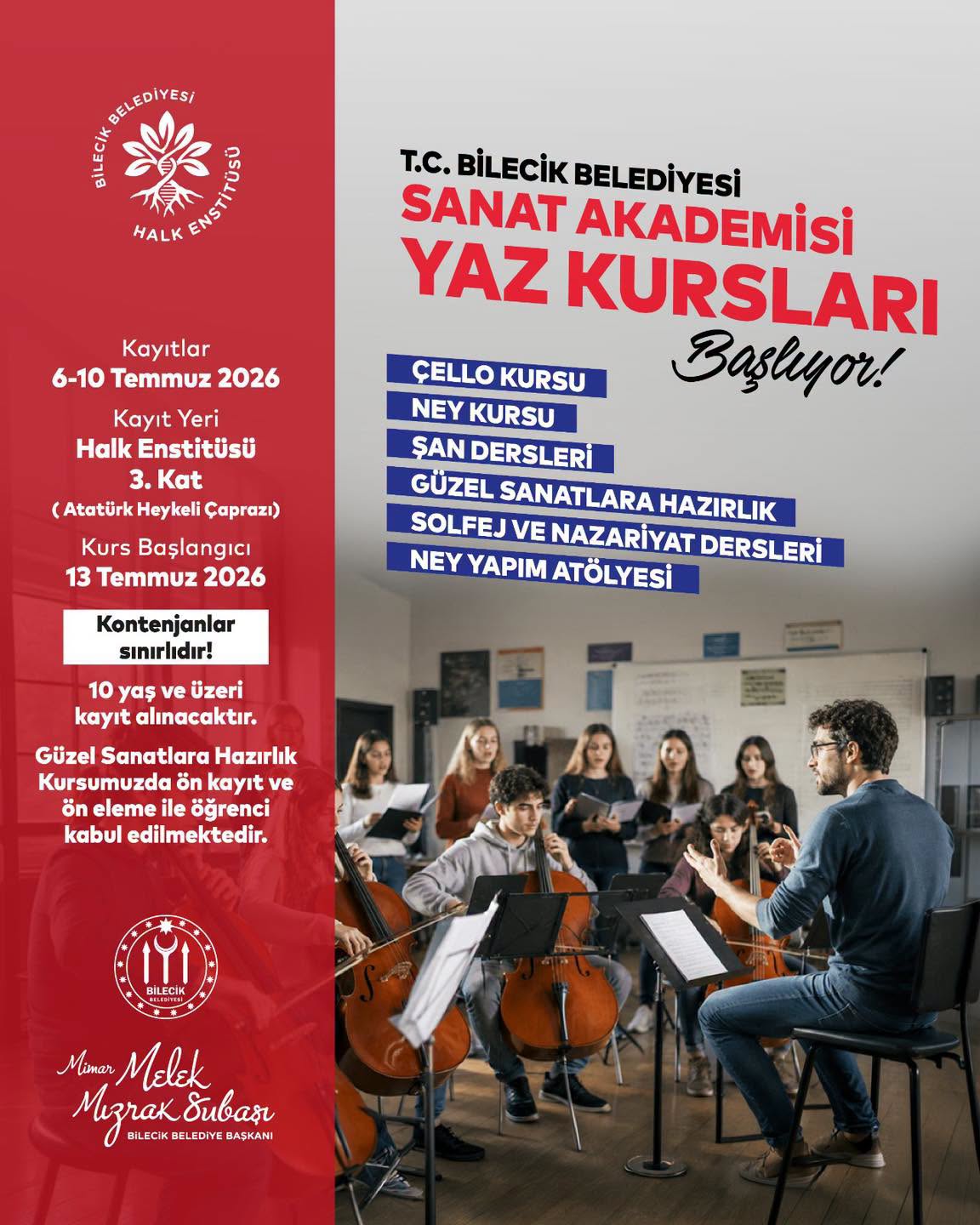 Bilecik Belediyesi Sanat Akademisi Yaz Kursu Kayıtları Başladı